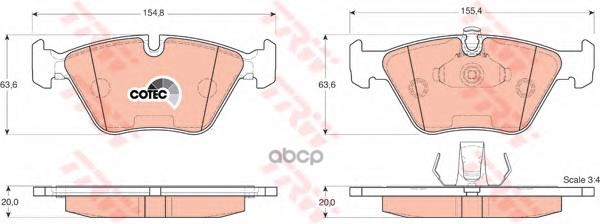 Колодки тормозные дисковые передн BMW: 3 00-05, 3 Touring 00-05, 3 кабрио 00-, 3 купе 00-, 5 95-03, 5 Touring 97-04 TRW арт. GDB1404