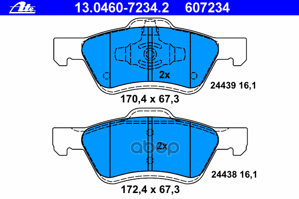 Колодки тормозные дисковые передн, FORD: MAVERICK 2.0 16V/2.3 16V/3.0 V6 24V 01-  MAZDA: TRIBUTE 2.3 AWD/3.0 V6 AWD 00-08 Ate арт. 13.0460-7234.2