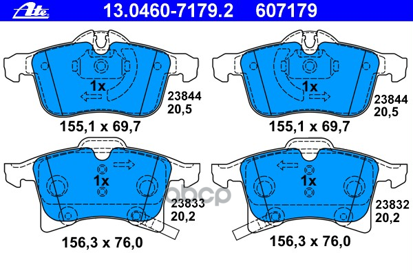 Колодки тормозные дисковые передн, OPEL: ASTRA H 1.2/1.3 CDTI/1.4/1.4 LPG/1.6/1.6 Turbo/1.7 CDTI/1.8/1.9 CDTI/1.9 CDTI 16V/2.0 Turbo 04- Ate арт. 13.0460-7179.2