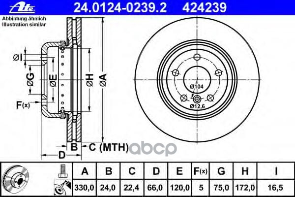 Диск тормозной передн, 2-секционнный, BMW: 5 518 d/520 d/520 d xDrive/520 i/523 i/530 i 10-, 5 Touring 518 d/520 d/520 d xDrive/520 i/523 i 10-11 Ate арт. 24.0124-0239.2