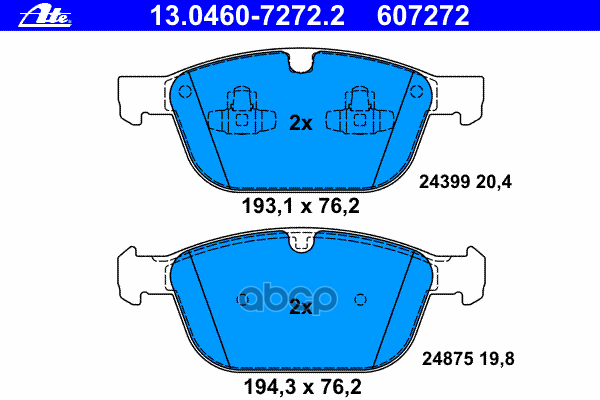 Колодки тормозные дисковые передн, VOLVO: XC60 2.0 T/2.4 D/2.4 D/ D3/ D4 AWD/3.2 AWD/D3/D5/D5 AWD/T5/T6 AWD 08-, XC90 2.5 T/3.2/3.2 AWD/D3/ D5/D5/T6/V8 02- Ate арт. 13.0460-7272.2