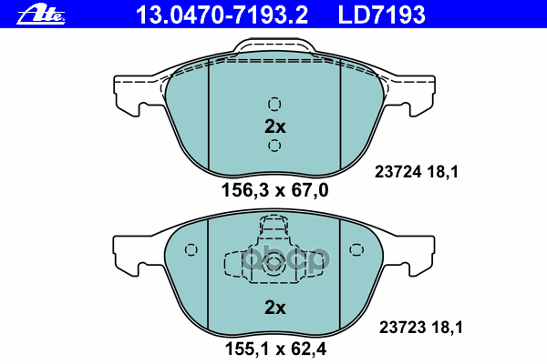 Колодки тормозные дисковые передн, CERAMIC, FORD: C-MAX 1.6/1.6 TDCi/1.8/1.8 Flexifuel/1.8 TDCi/2.0/2.0 CNG/2.0 LPG/2.0 TDCi 07-, C-MAX II 1.0 EcoBoost/1.6 EcoBoost/1.6 Flexifue Ate арт. 13.0470-7193.2