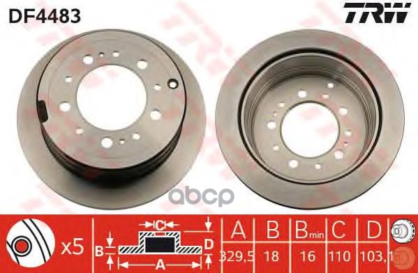 Диск тормозной задн TOYOTA: LAND CRUISER 100 98- TRW арт. DF4483