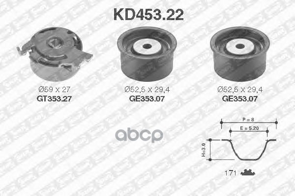 Комплект ГРМ VAUXHAL: Frontera, Sintra, Omega - VAUXHAL: Frontera - OPEL: Frontera, Omega, Sintra - OPEL: Frontera SNR арт. KD453.22