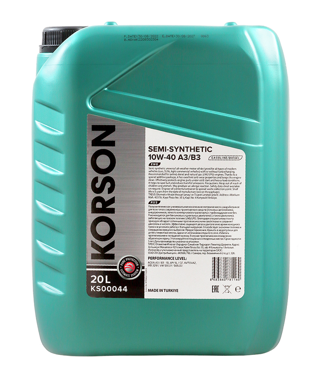 Моторное масло KORSON KS00044 10W-40 SEMI-SYNTHETIC A3/B4 20л