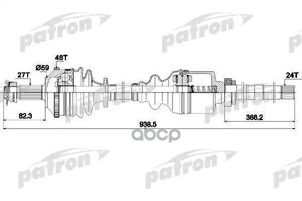 Полуось правая 27x928x59x24 CITROEN: EVASION 94-02, JUMPY 95-, JUMPY ФУРГОН 95-, FIAT: SCUDO COMBINATO 96-, SCUDO ФУРГОН 96-, ULYSSE 94-02, PEUGEOT: 806 94-02 PATRON арт. PDS0336