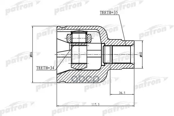 ШРУС внутренний правый 35x42x34 FORD MONDEO GE (BY4/B5Y) 00-07 PATRON арт. PCV1228