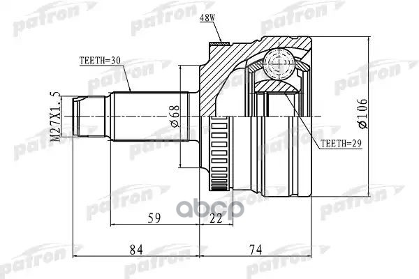 ШРУС наружный с кольцом ABS задний 30x68x29 ABS:48T LAND ROVER RANGE ROVER III 02-12 PATRON арт. PCV1100
