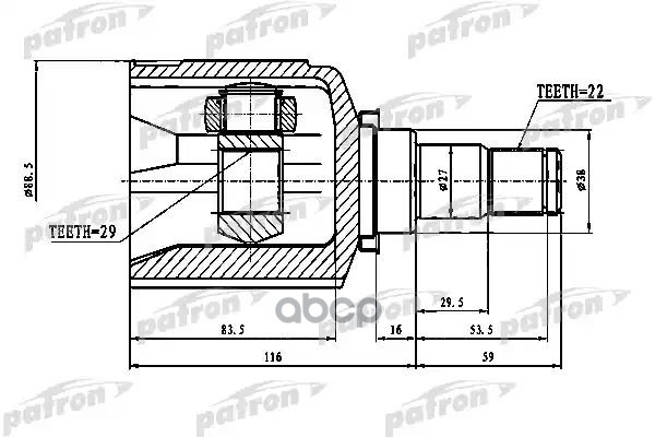 ШРУС внутренний 22x38x29 CHEVROLET LACETTI/OPTRA (J200) 03-08 PATRON арт. PCV1774