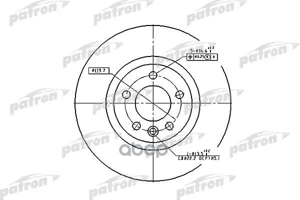 Диск тормозной передн VW:MULTIVAN V 04.03-,TRANSPORTER V c бортовой платформой/ходовая часть 04.03-,TRANSPORTER V фургон 04.03- PATRON арт. PBD4309