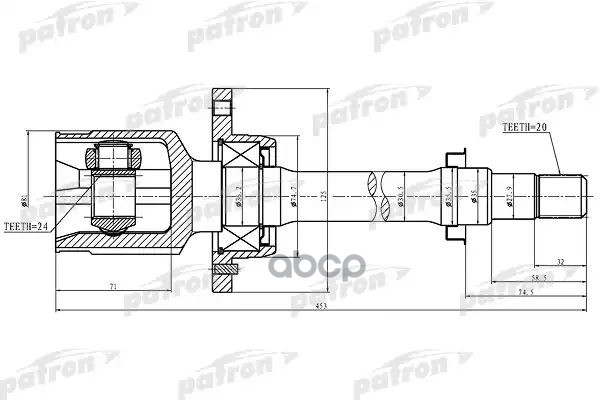 ШРУС внутренний правый 20x35.5x24 TOYOTA AVENSIS AT22/AZT220/CDT220/CT220/ST220/ZZT22 00-03 PATRON арт. PCV1426