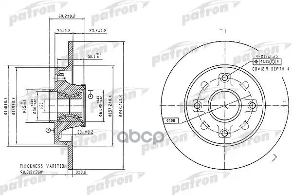 Диск тормозной задн c подшипником и кольцом ABS (1 шт) PEUGEOT: 207/307, Citroen C4 all 06> PATRON арт. PBD7016