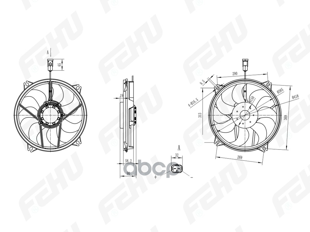 Электровентилятор охлаждения с Кожухом для Peugeot/Citroen 307 (00-)/308 (07-)/C4 (04-) FEHU арт. FFC1001H