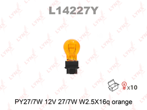 Лампа подсветки P27/7W 12V 27/7W LYNXauto W2,5X16Q AMBER  Lynxauto L14227Y