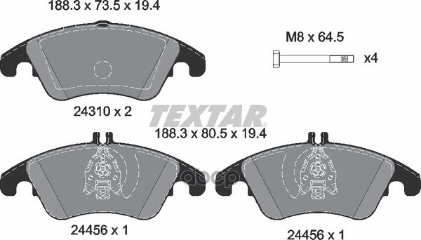 Колодки тормозные дисковые передн MERCEDES-BENZ: C CLASS C 280/C 280 4-matic/C 300/C 300 4-matic/C 320 CDI/C 320 CDI 4-matic/C 350/C 350 4-matic/C 350 CDI/C 350 CDI 4-matic Textar арт. 2431001