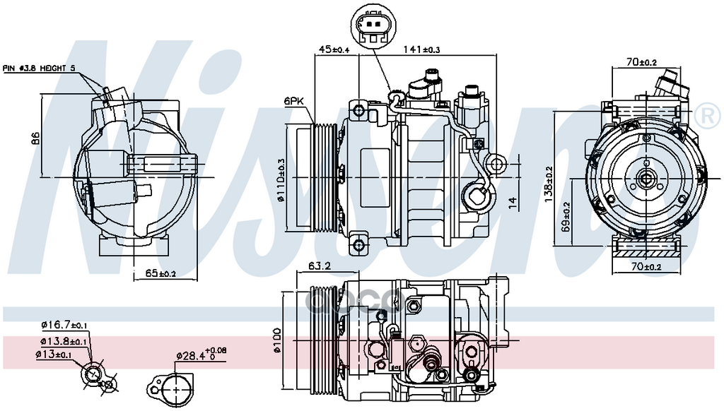 Компрессор кондиционера MERCEDES-BENZ: C-CLASS (CL203/S203/W203) C180-C350i/CDi/CGi/Kompressor 00-11, E-CLASS (S211/W211) E200-E500i/CDi/E55AMG/4-matic 02-09 Nissens арт. 890634
