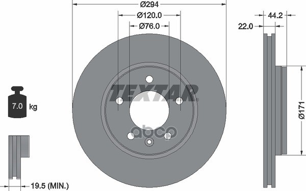 Диск тормозной VW T5 03> задний вент. 1 шт (min 2 шт)PRO с покрытием PRO Textar арт. 92121403