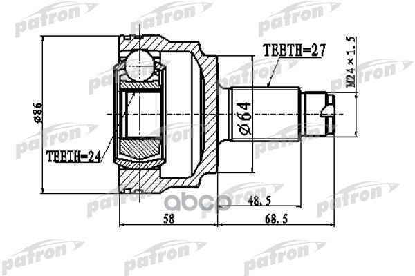 ШРУС (без кольца ABS_!!! ) наружный 27x64x24 BMW 3 316 318 320 90- PATRON арт. PCV1796