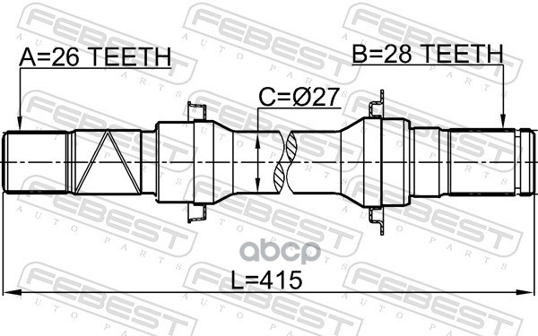 Полуось правая 26X415X28 Febest арт. 0512BL16AT