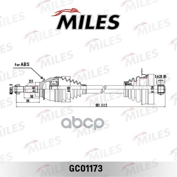 Привод в сборе RENAULT LOGAN I/SANDERO 1.2-1.6 04- лев. -ABS Miles арт. GC01173