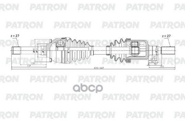 Полуось перед 27x630x53x27 GREAT WALL HOVER H5 Diesel PATRON арт. PDS0314