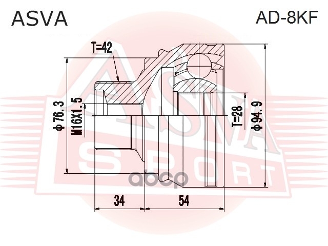 ШРУС VAG A4 2008< 2,7TDI/A5 2007< 2,7TDI/A6 2011< TDI/A8 2009< TDI ASVA арт. AD8KF