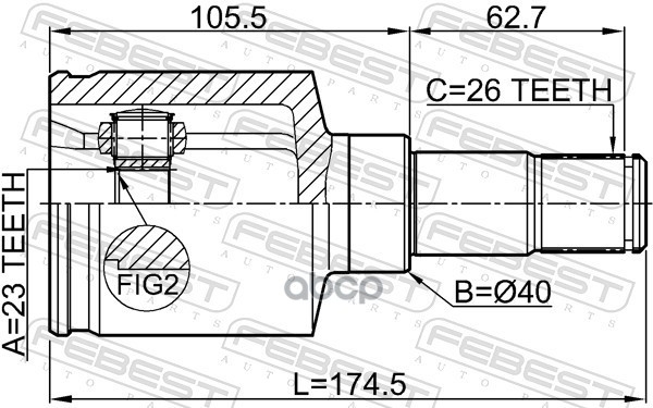 Шрус внутренний левый 23X40X26 Febest арт. 2111CB320ATLH