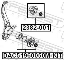 Подшипник ступичный ремкомплект 51X96X50 Febest арт. DAC51960050MKIT