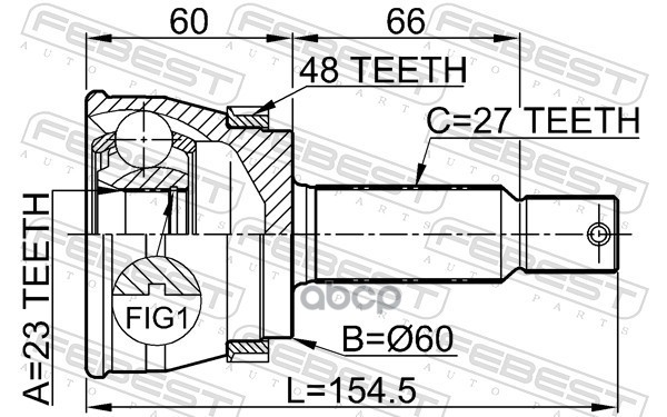 Шрус наружный задний 23X60X27 Febest арт. 1210TUCRRA48