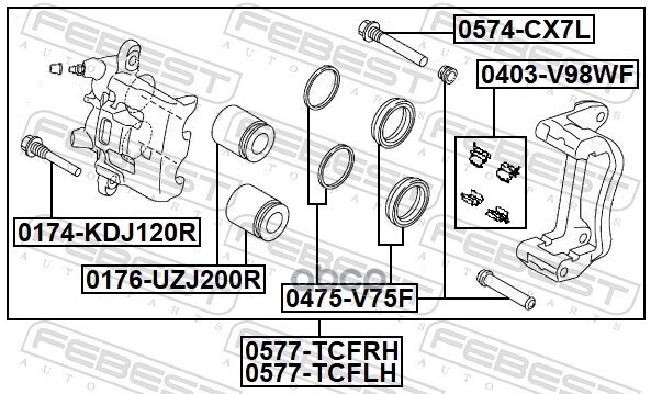 Суппорт тормозной передний левый (со скобой) Febest арт. 0577TCFLH