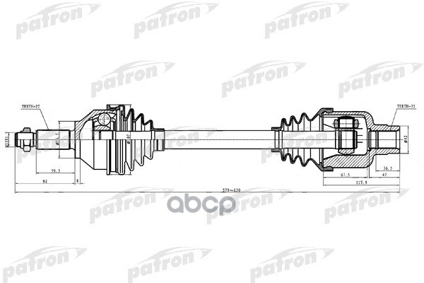 Полуось правая 27x579x56.5x35 FORD MONDEO СЕДАН III (B4Y), MONDEO УНИВЕРСАЛ III (BWY), MONDEO ХЭТЧБЕК III (B5Y) 00-07 PATRON арт. PDS0309
