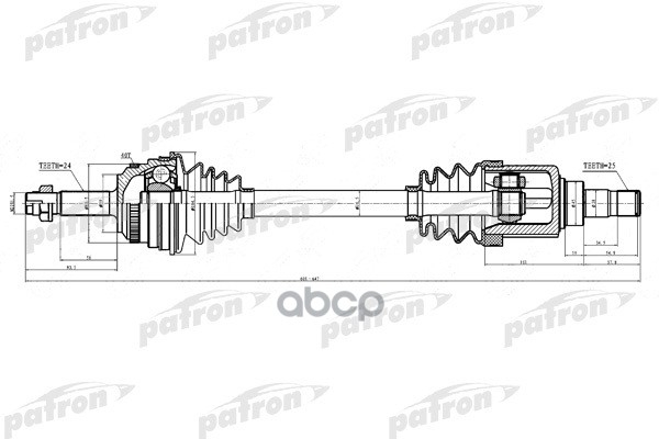 Полуось левая 24x624x59x25 ABS: 40T GEELY MK PATRON арт. PDS0312