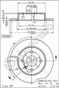 Диск тормозной Standard Зад Лев Прав OPEL ASTRA MERIVA Brembo 08.7626.10