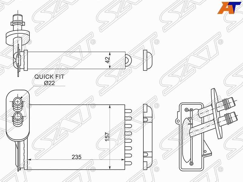 Радиатор отопителя салона SAT STVW083950 BEETLE 98-04 GOLF 83-05 AUDI A3 95-03 OEM 1H1819031A