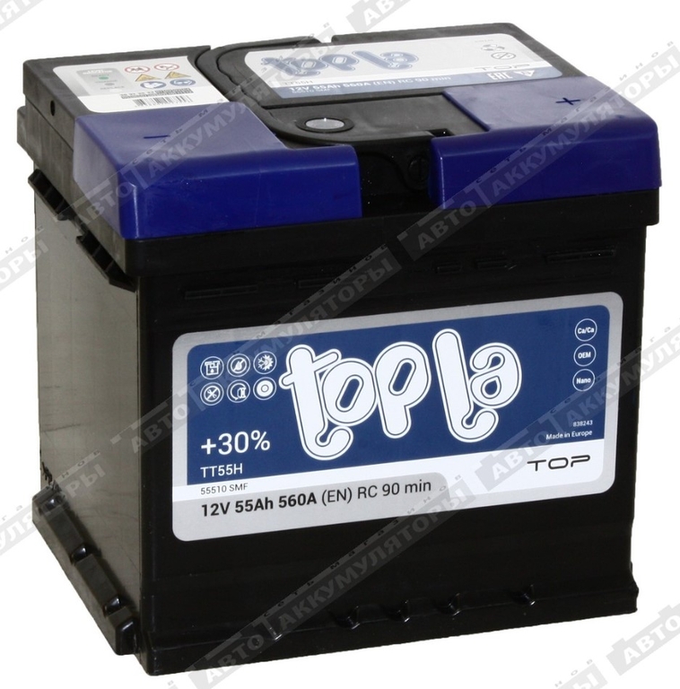 Аккумулятор 55 а/ч Topla TOP 560A обратная полярность 207x175x190