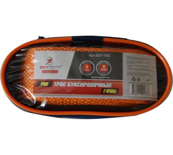 Трос буксировочный SKYBEAR PRO 5т. 2 крюка, 4м, лента РОСТРОС, в сумке 631150