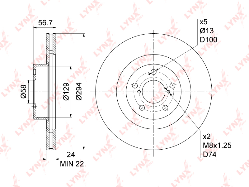 Диск тормозной LYNXauto BN-1128 Перед Лев/Прав SUBARU Impreza LEGACY OEM 26310AC040