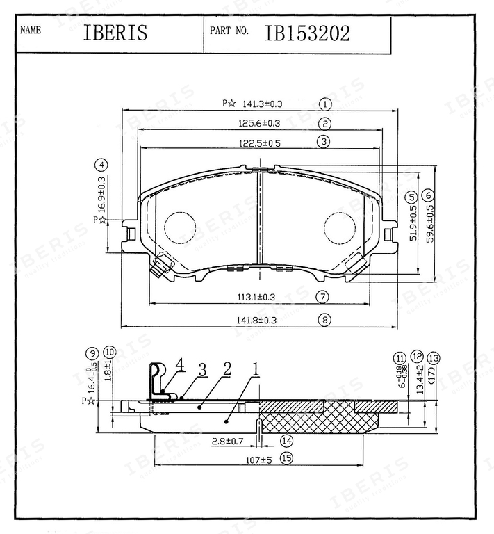 Колодки тормозные IBERIS IB153202 Перед Лев/Прав NISSAN QASHQAI II (J11E) X-TRAIL III (T32)