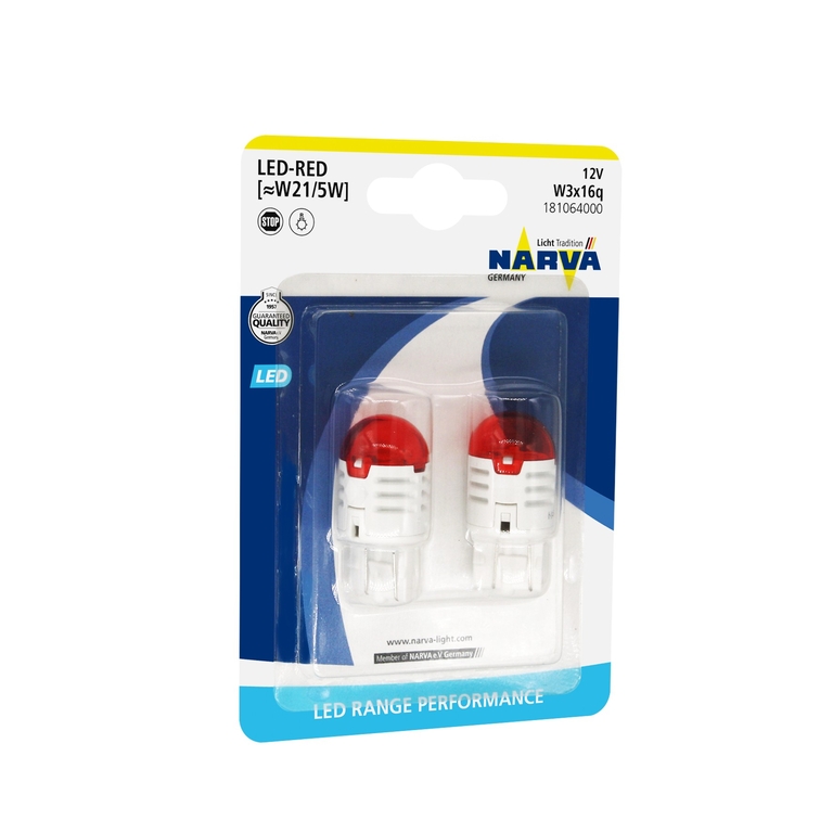 Комплект светодиодных ламп W21/5 LED red 12V 0.8W/1.75W W3x16q B2 (2шт) Narva 18106