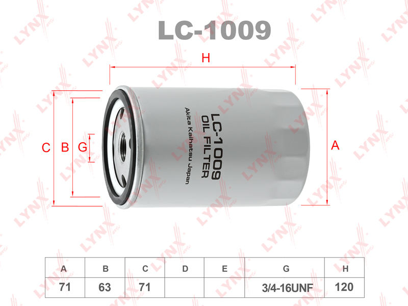 Фильтр масляный HCV LYNXauto LC-1009