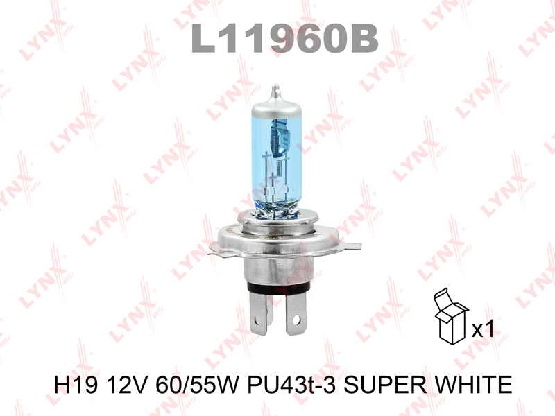 Лампа LYNXauto L11960 H19 12V60/55W PU43t-3 SUPER WHITE