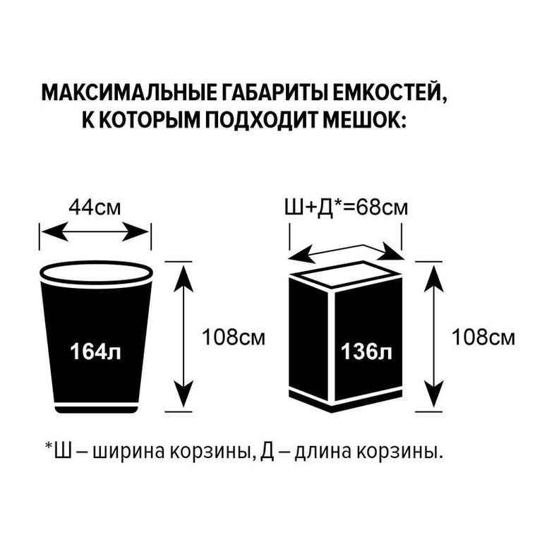 Мешок для мусора на 200 литров, черные ПВД, 55 мкм