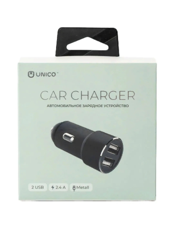 Автомобильное зарядное устройство с 2 USB выходами/АЗУ/2,4А , Unico