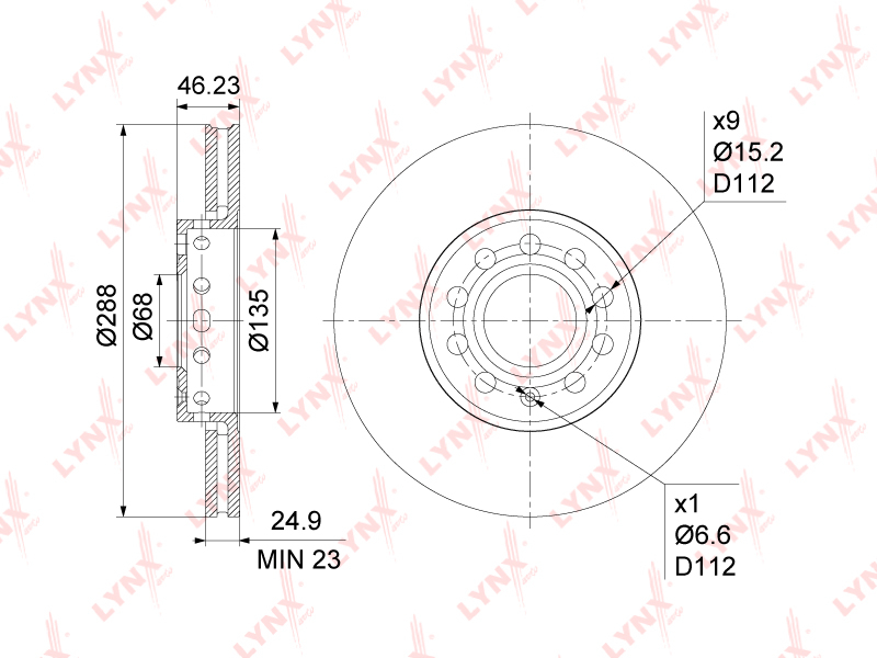 Диск тормозной LYNXauto BN-1206 Перед AUDI A4/A6 100 SKODA	SUPERB Volkswagen PASSAT