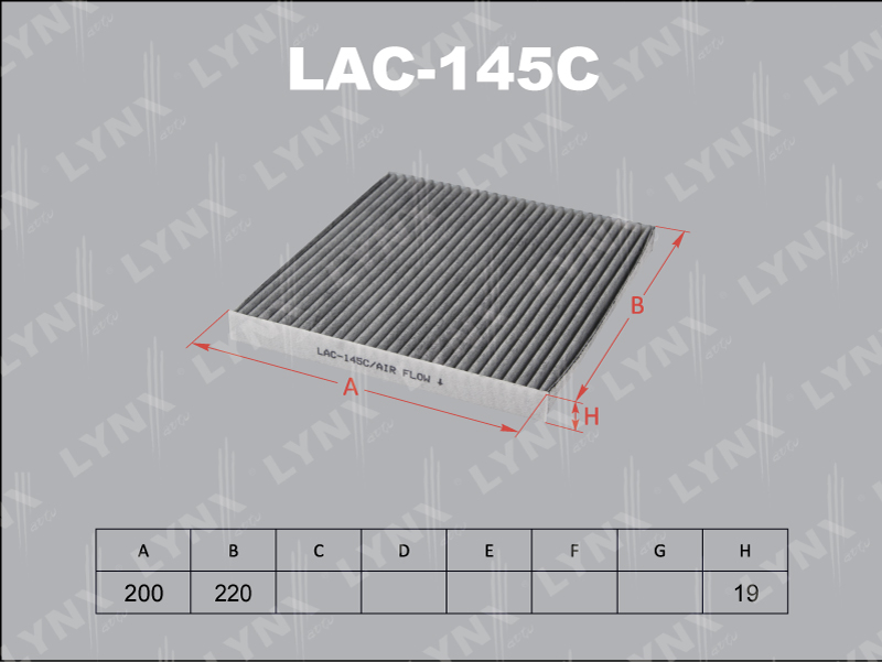 Фильтр салона угольный LYNXauto LAC145C TOYOTA 0897400850 Avensis (T250) Corolla Corolla (E120/E130)