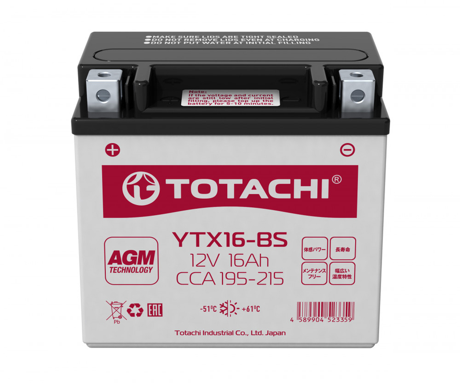 Аккумуляторная батарея  CMF 16 а/ч YTX16-BS R AGM TOTACHI 90016